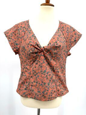 Madewell Amari Twist Top Floral Sunset Haze Cotton Poplin Retro Cottagecore 10